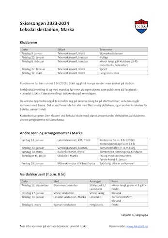 Terminliste - Skirenn i Marka